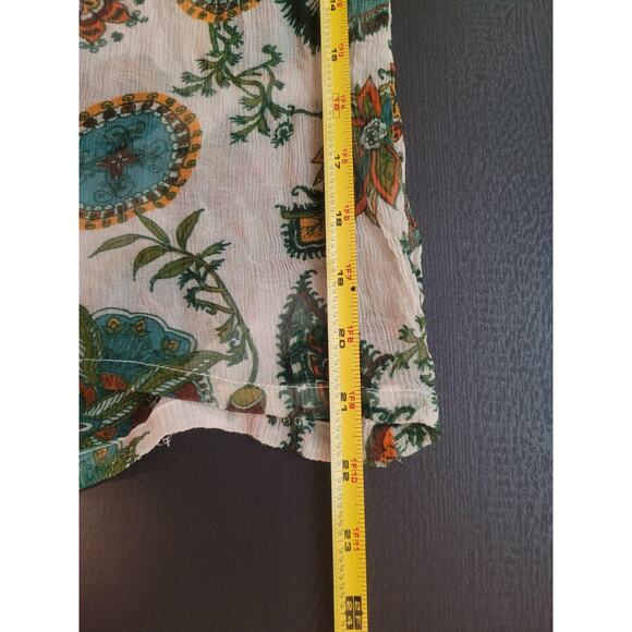 Y2k Johnny Cotton 100% Silk Sheer Floral Blouse Sz S Ivory Boho Hippie Festival - Picture 8 of 8